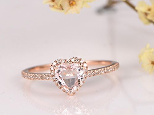 Heart Shaped Love Forever Morganite Engagement Ring 14k Rose Gold Band Wedding Promise Diamond Bridal Anniversary Rings
