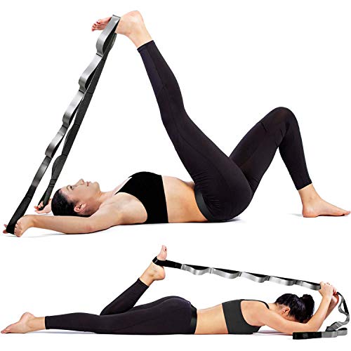 Yoga Strap Fitness Multi-Loop Strap Stretch Band 12 Loops Yoga Stretch Strap Nonelastic Stretch Strap for Physical Therapy, Pilates, Dance and Gymnastics with Carry Bag