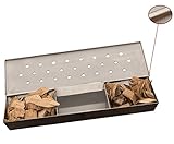 V Shaped Smoker Box Large - 25% THICKER STAINLESS STEEL & REMOVABLE WATER RESERVOIR - Wood Chips for Smoking Meat on Gas & Propane BBQ Grills - Fits Between Flavorizer Bars & Hinged Lid - Cave Tools
