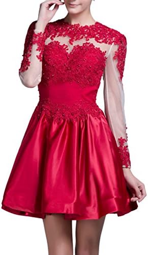 BIG SALE VogueDress Prom Dresses Short A-Line Scoop Long Sleeves With Applique