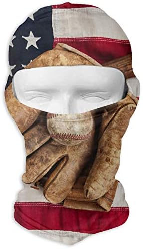 Vintage Baseball On American Flag Men Women Balaclava Neck Hood Full Face Mask Hat Sunscreen Windproof Breathable Quick Drying