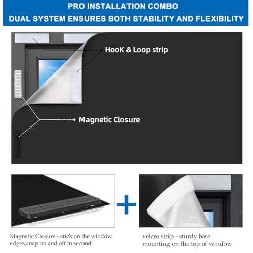 100% Blackout Blind Magnetic Portable Blackout Curtains 118 x 57Inch,Black Out Window Cover with Strong Magnet No Drill Cuttable Window Shades for Bedroom,Nursery,Rv,Media Room (Black)