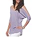 Women's Casual Loose Hollowed Out Shoulder Three Quarter Sleeve Shirts (S, Lavender)