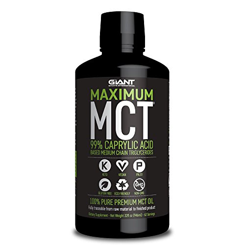 Giant Sports Maximum MCT Oil, 99% C-8 Caprylic Acid Medium Chain Triglycerides for Focus and Energy on Ketogenic and Paleo Diet - 32oz