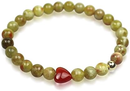 Clinochlore Red Heart Stretch Bracelet, Natural Stone Real Beads Bracelet