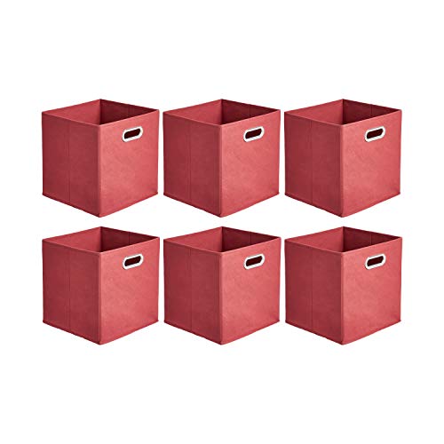 Amazon Basics Collapsible Fabric Storage Cubes with Oval Grommets - 6-Pack, Red