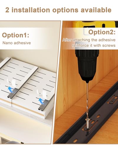 UMDONX 2 Pack Expandable Pull out Cabinet Storage Organizer Kitchen Cupboard Drawers, No Drill Adhesive Pantry Shelf Peel and Stick Sliding Rack(Durable Metal White Load 65LBS)