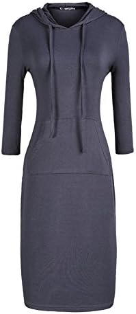 OpenBeauty Women's Bodycon 3/4 Raglan Sleeve Hoodie Dress with Kangaroo Pocket (M, Ash Grey)