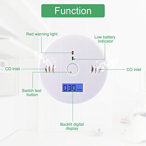 Carbon Monoxide Alarm,MagicFour Carbon Alarm,Alarm Clock Warning,Monoxide Gas Detectors with LCD Digital Display,Smoke And Fire Alarm Battery Operated,CO Alarm,White - Thumbnail 4