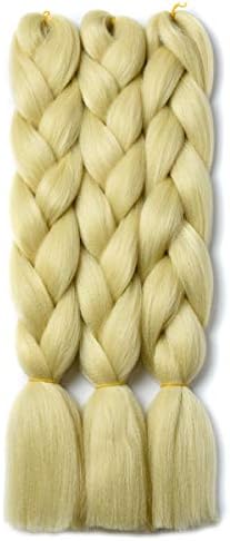 YAYAFAIRY 3pc Jumbo Kanekalon Braiding Hair Extensions for Box Twist Braid Hair Bleach Blonde 24 Inch Long Ombre Braiding Hair