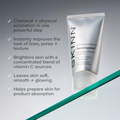 SKINN DermAppeal Microdermabrasion Facial Scrub - Anti-Aging Face Exfoliating Treatment for Dark Spots, Wrinkles & Dull Skin - Men & Women Brightening Exfoliator with Vitamin C & Fruit Enzymes - 2oz