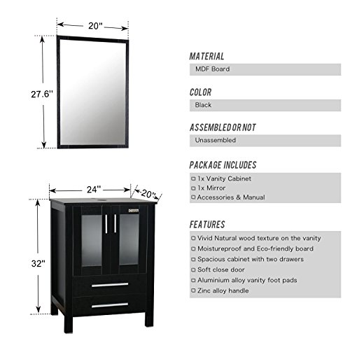 60" Black Bathroom Vanity,Double Vanity,0.5"Tempered Glass Vessel Sink(Sea Blue),ORB Faucet,Drain Parts,Bathroom Vanity Top,Glass Sink Bowl,Removable Vanity Pedestal,MDF board,Mirror,Mounting Ring