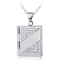 Aland Unisex Book Rectangle Photo Locket Square Box Pendant Chain Necklace Jewelry