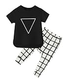 WangsCanis Baby Funky Top Pants 2 Piece Clothes Set High Low Tee Plaid Legging 18-24 Month