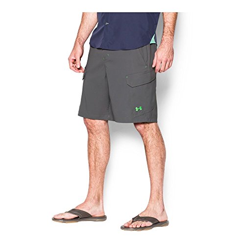 Under Armour Men's Fish Hunter Cargo Shorts, Granite/Green Energy, 40