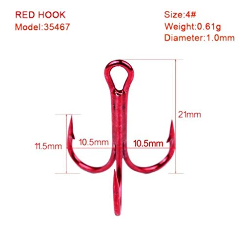 BeesClover Baitholder 50Pcs/Box Fishing Hooks Tackle 2#-10# Fishing Hooks High Qulity Treble Hooks Red 4 One Size - Thumbnail 7