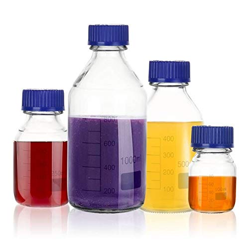 Cadamada 1000 ML Thick Glass Round Media Storage Bottles with Blue GL45 Screw Cap Pk/2 Thick Graduated Borosilicate Pyrex Glass Container - Thumbnail 4