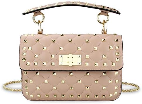 Olyphy Leather Quilted Shoulder Bag for Women，Rivets Chain Purse，Designer Top Handle Lingge Handbag
