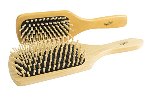 Sage Natural Wooden Bristle Hair Brush Set - 2 Pack Anti-Static Paddle Hairbrushes