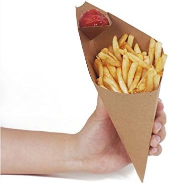 Mannily Eco-friendly Food Paper Cone Food Grade Finger Food Cone Creative Tissue Paper Food Basket Liners -Kraft Paper, 100pcs Pack (Small)