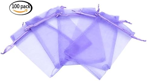 Set of 100 4x6 Inches Sheer Organza Drawstring Pouches for Festival Wedding Party Favor Candy Wrap Bags by JSSHI(Light purple)