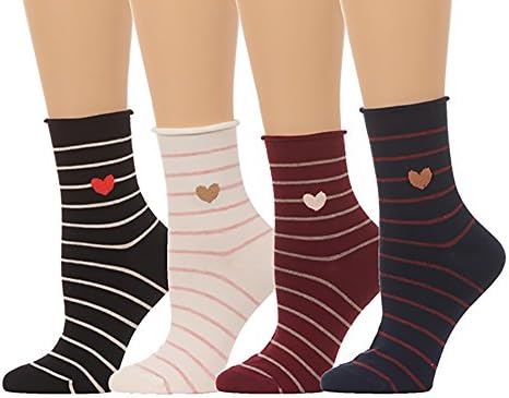 Women's Sunflower Print Crew Socks - (5 pair set) (One Size(5-8), Stripe Heart)