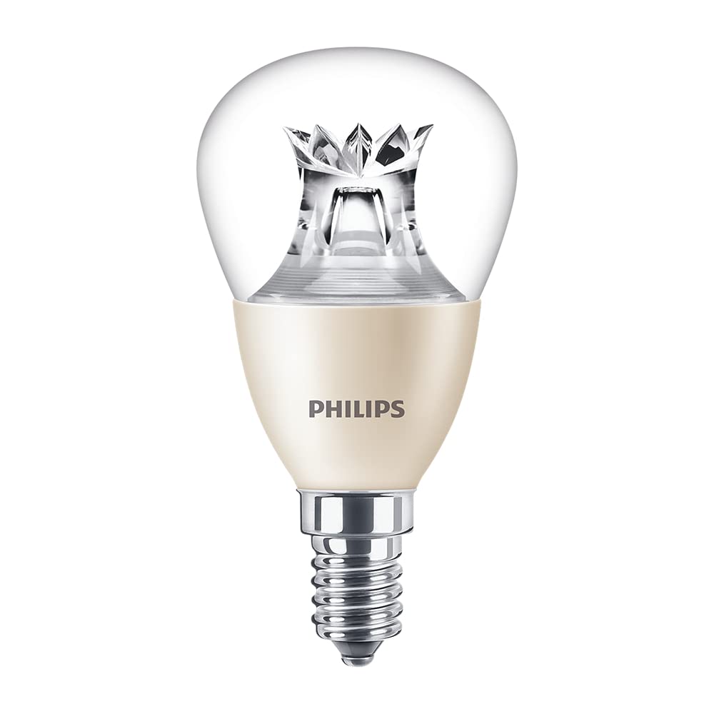Philips Master LED 5.5W (40W Equivalent) P48 Lustre E14 Small Edison Screw Clear Bulb | DimTone 2200K–2700K Warm White | 470lm | CRI 90+ High Colour Rendering | Fully Dimmable | Decorative UK SES Lamp