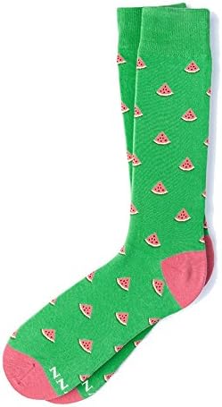 Men's Hipster Pink Watermelon One in a Melon Novelty Crew Dress Socks