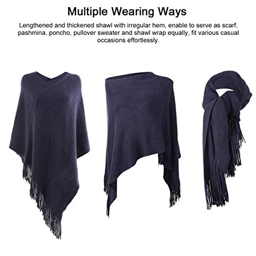 VBG VBIGER Women Knitted Poncho Warm Shawl Wrap Cape Fringed Scarf Pullover Sweater - Thumbnail 3