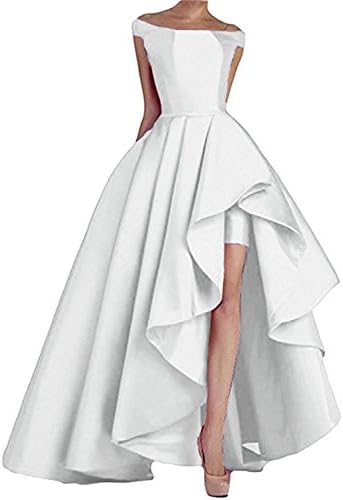 Homdor High Low Off The Shoulder Prom Dresses Long Satin Evening Formal Gowns