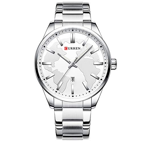 Curren 8366 - Reloj de pulsera para hombre, diseño de fecha, acero y cuarzo, color blanco