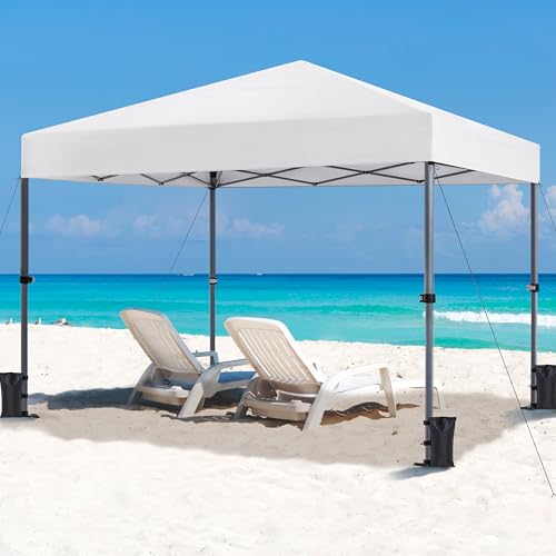 Yaheetech 10x10 1-Person Setup Pop Up Canopy Tent, Instant Portable Commercial Canopy Tent, Outdoor Gazebo with 1-Button Push, Wheeled Bag & 4 Sandbags for Home, Party & Outdoor Activities, White