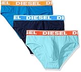 Diesel Men's 3-Pack Andre Cotton Stretch Brief, Navy Blue, Light Blue, Turquoise/New, Large