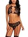Avidlove Women Lace Lingerie Set with Garter Belts Lace Teddy Babydoll Bodysuit Black M
