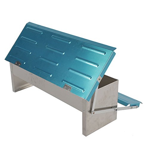 Olymstore Blue & Silver Automatic Chicken Feeder Treadle Self Open Aluminum Feeder Feeding Trough - Thumbnail 4