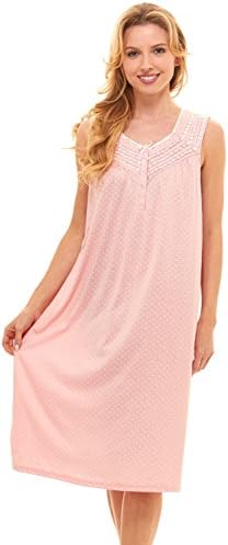 Womens Nightgown Sleepwear Cotton Pajamas - Womans Sleeveless Sleep Dress Nightshirt (L, Peach-00118)