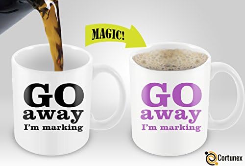 Heat Sensitive Mug | Color Changing Coffee Mug With Sayings | Funny Coffee Cup For Teachers | Go Away I'm Marking Coffee Cup 11oz 100% Ceramic