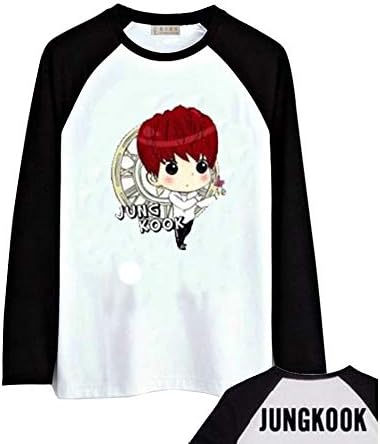 Haililais BTS Long Sleeve T-Shirt Crewneck Casual Tops Cartoon Printed Blouses Sports Shirts for Women and Men