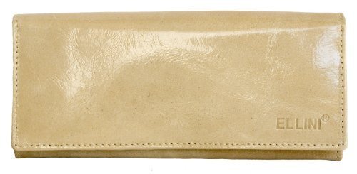 Ellini Beige glossy foiled genuine leather wallet