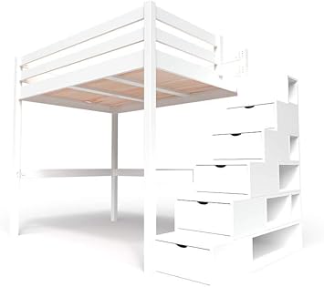 Abc Meubles Hochbett Sylvia Mit Treppenregal Holz Cube Weiss 140x200 Amazon De Kuche Haushalt
