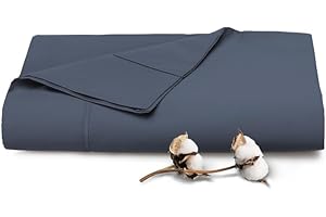 Pizuna Cotton King Size Flat Sheet Only, Dark Blue, 400 Thread Count 100% Long Staple Combed Cotton Sateen Cooling Flat Bed Sheets Full Size (Dark Blue King Size Flat Sheet - 1PC)