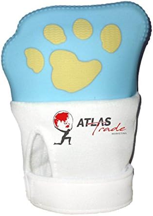 Teething Mitten For Baby Self-Soothing Pain Relief With Hygienic Travel Bag - Silicone Teething Mitt BPA FREE - Teether Gloves Baby Shower Gift (Blue)
