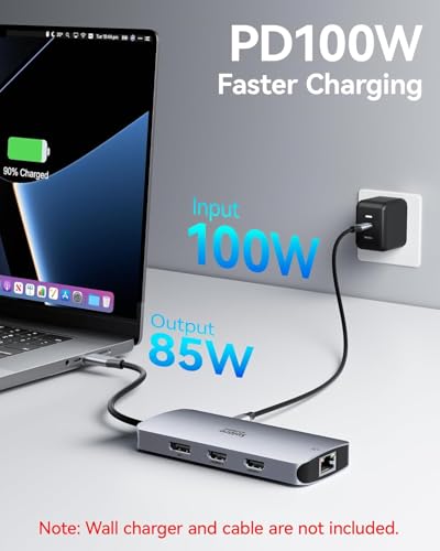 Selore USB C Docking Station Dual Monitor, 8-in-1 USB C Hub Multiport Adapter Docking Station 3 Monitors with 100W PD, HDMI 4K@60Hz, DisplayPort, 1 Gbps Ethernet, USB 3.0 Ports for Mac Dell HP Lenovo