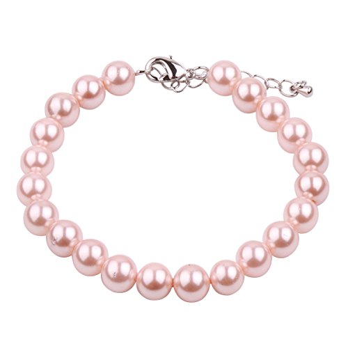 RUNXINTD Pearl Bracelet 8mm-9mm Round Pink White Pearl Bracelet in 3 Colors Wedding Jewelry…