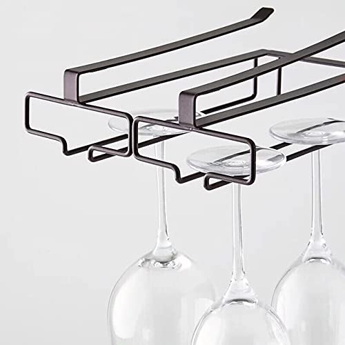 2 Pack Wine Glass Racks Holder Under Cabinet Stemware Rack, Single Row Wall Mounted Multifunctional Storage Holder, for Cabinet and Bar (black)