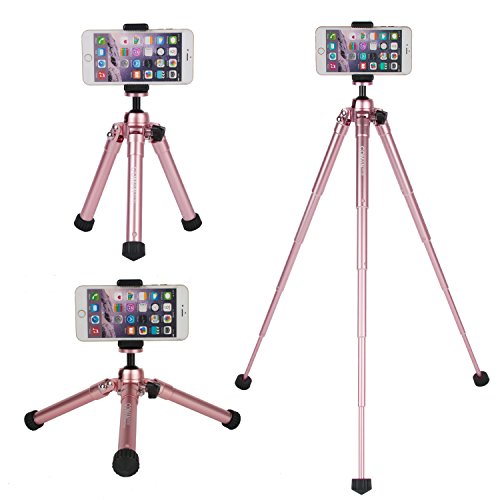 COMAN MT50 Selfie Stick Tripod Kit Compact for Travel with Bluetooth Remote and Phone Adapter for iPhone Smartphone and Digital Camera Aluminum (Rose Gold)