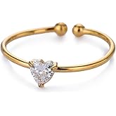 Lit Wall Birthstone Rings for Women Dainty 14k Gold Plated Non Tarnish Gold Heart Rings Adjustable Size Stackable CZ Ring Gold Simulated Gemstone Rings Birthday Gifts for Women