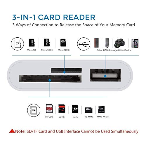SD Card Reader, TF & SD Memory Card Reader for Phone/Pad, Trail Game Camera Viewer, USB Camera Adapter, Digital Camera Reader Adapter Compatible with Phone/Pad, No App Required, Plug and Play