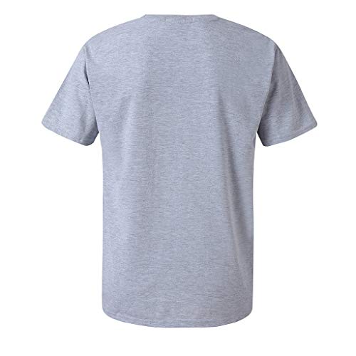 Yaida_Summer Men's Fashion Casual Color Cotton O-Neck Print Short Sleeve Top Blouse Gray