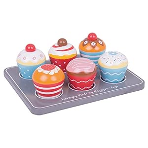 Image of Bigjigs Toys Wooden Cupcakes and Wooden Muffin Tray - Play Food and Role Play for Kids
